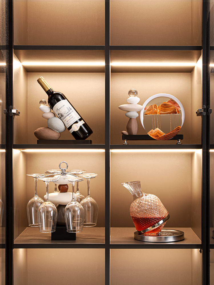 时来运转红酒架酒柜摆件餐边电视柜流沙画家居客厅酒托杯架装饰品