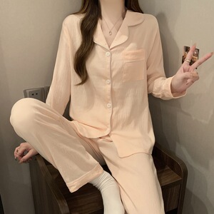 爆款外贸新款女士云朵棉加大码长袖开衫休闲睡衣家居服两件套套装
