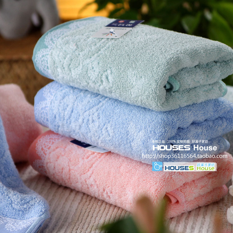 3条A类金号双层无捻绣花边毛巾柔软纯棉加厚居家情侣日用洗脸面巾