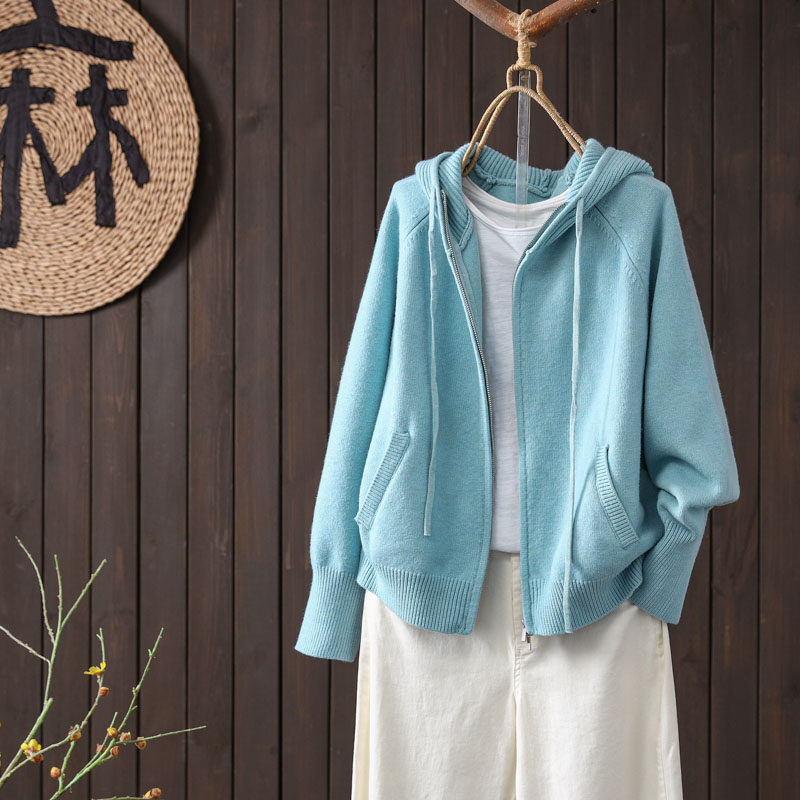秋季新款连帽拉链时尚百搭针织开衫女宽松显瘦休闲软糯毛衣短外套,女装/女士精品,毛针织衫,淘宝优惠券,粉丝福利购,淘宝优惠卷