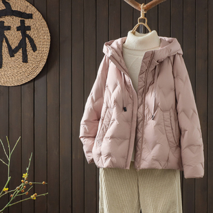 连帽压胶羽绒服女短款2024新款90白鸭绒设计感小个子冬季百搭外套