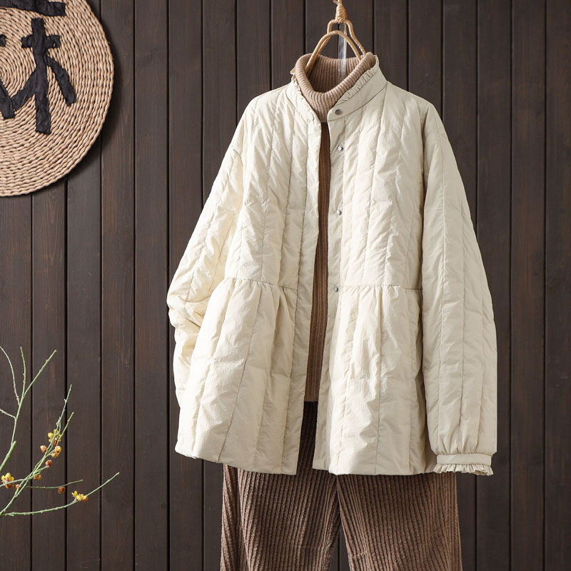 90白鸭绒轻薄羽绒服女文艺时尚木耳立领娃娃大摆显瘦减龄保暖外套