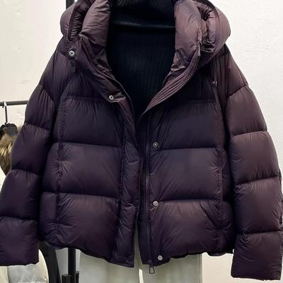 通勤短款连帽白鸭绒羽绒服