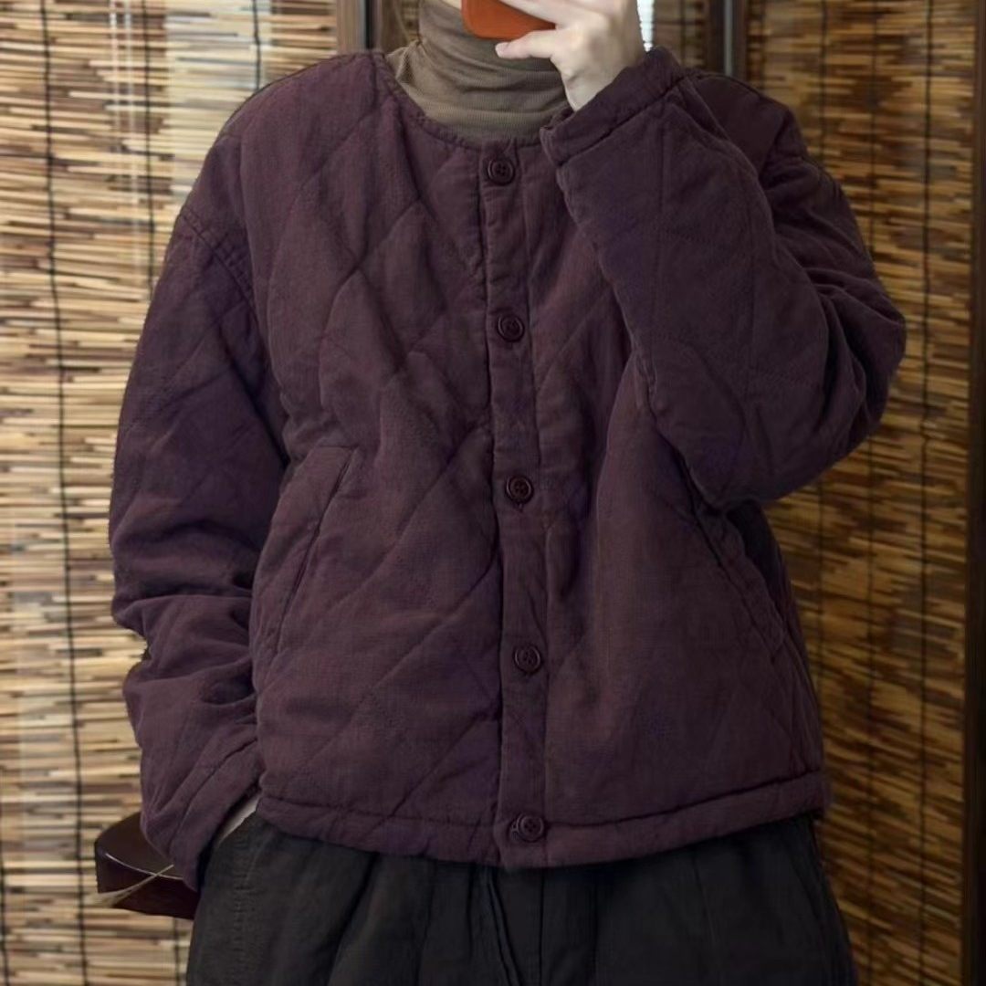 复古加厚亚麻棉衣100%亚麻棉衣