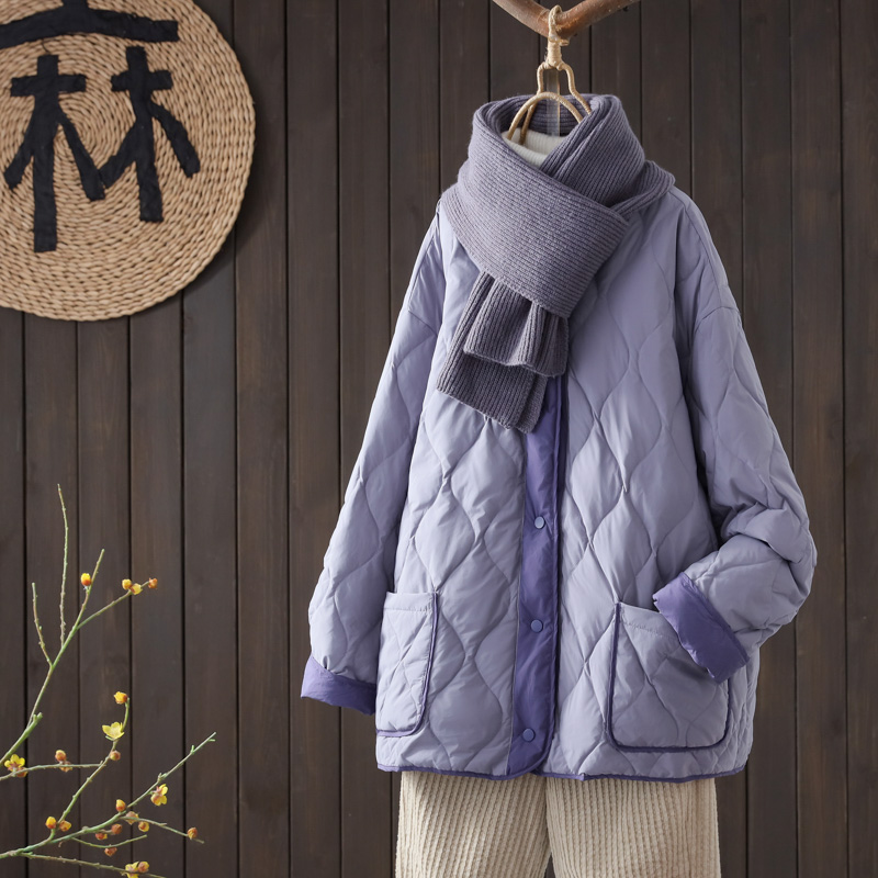 休闲时尚白鸭绒圆领围巾拼接保暖