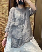 2025夏季新品衬衣女不规则时尚百搭显瘦苎麻衬衫薄款纯色休闲上衣