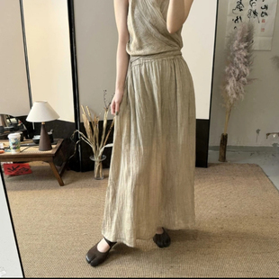 2025夏季新款文艺复古文艺苎麻半身裙女休闲显瘦时尚松紧腰中长裙