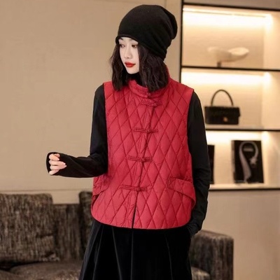 复古立领保暖羽绒马甲女百搭