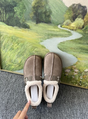 包邮天猫409 毛毛乐福勃肯鞋厚底雪地靴2025冬加绒保暖棉鞋E6D1D