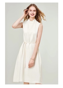 系带裙法式 连衣裙女中长款 有灰尘无腰带气质无袖 a字裙Q2348 包邮