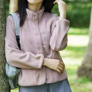反季节抄底秋冬户外休闲抓绒衣女徒步防风保暖立领开衫万粒绒外套