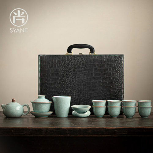 尚言坊 单丽华老师冰晶汝窑功夫茶具套组家用送礼轻奢高档礼盒装