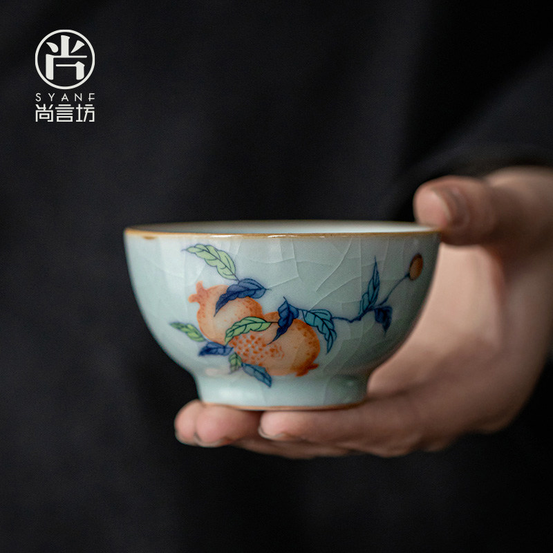 尚言坊严选天青古彩汝窑主人杯单杯纯手工陶瓷茶碗功夫茶具品茗杯