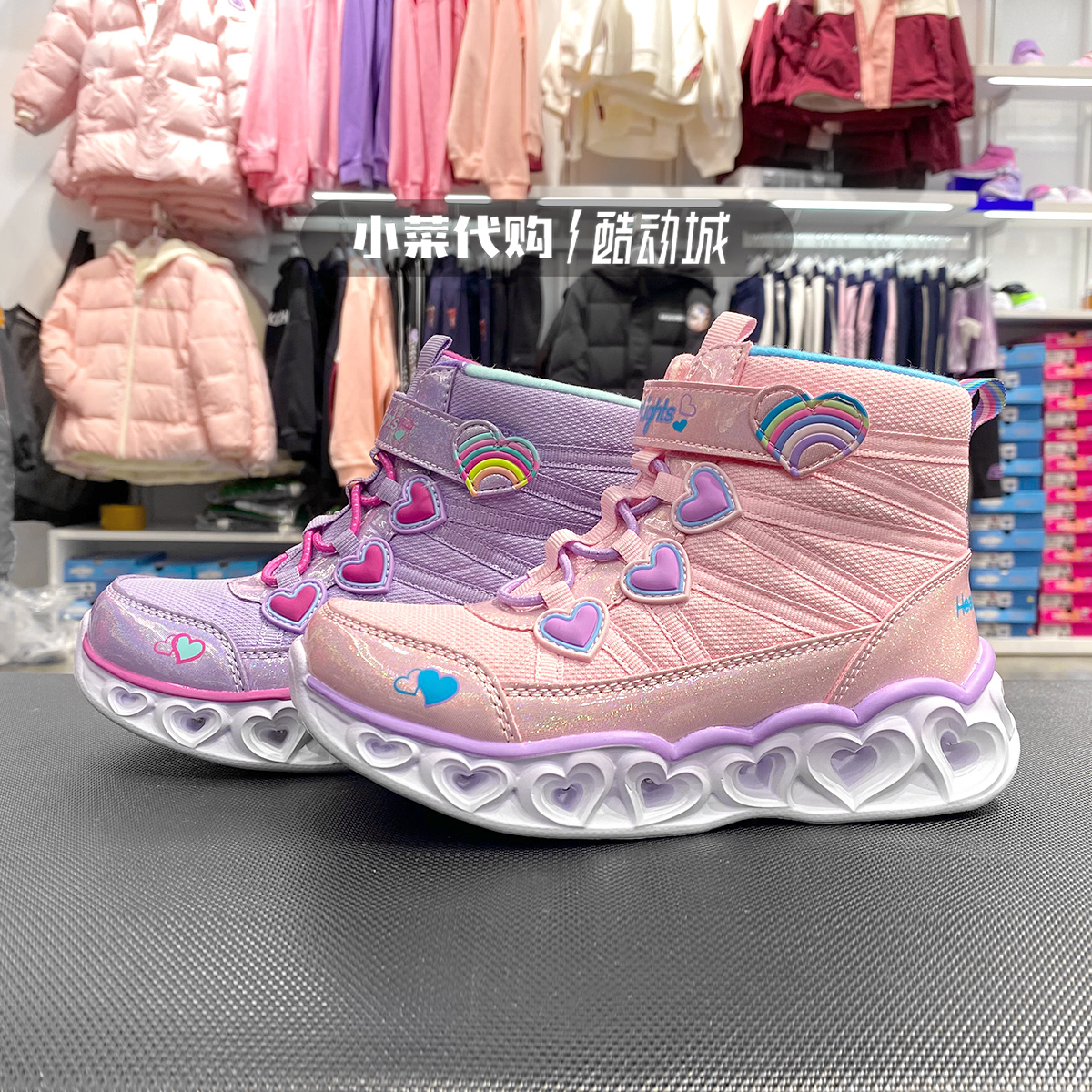 Skechers斯凯奇 女童鞋高帮保暖休闲鞋雪地靴可开关闪灯鞋302668L