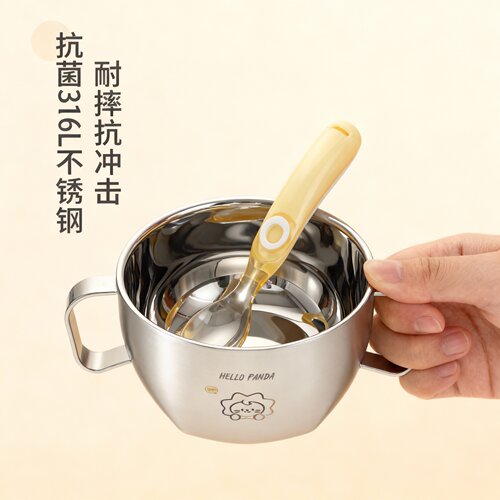 食品级不锈钢防摔辅食碗套装宝宝自主进食训练勺叉2026新款婴幼儿