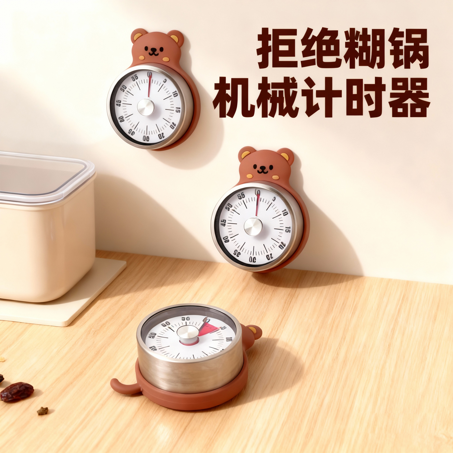 厨房计时器可视化机械定时学习儿童厨房提醒器磁吸式烹饪秒表闹钟