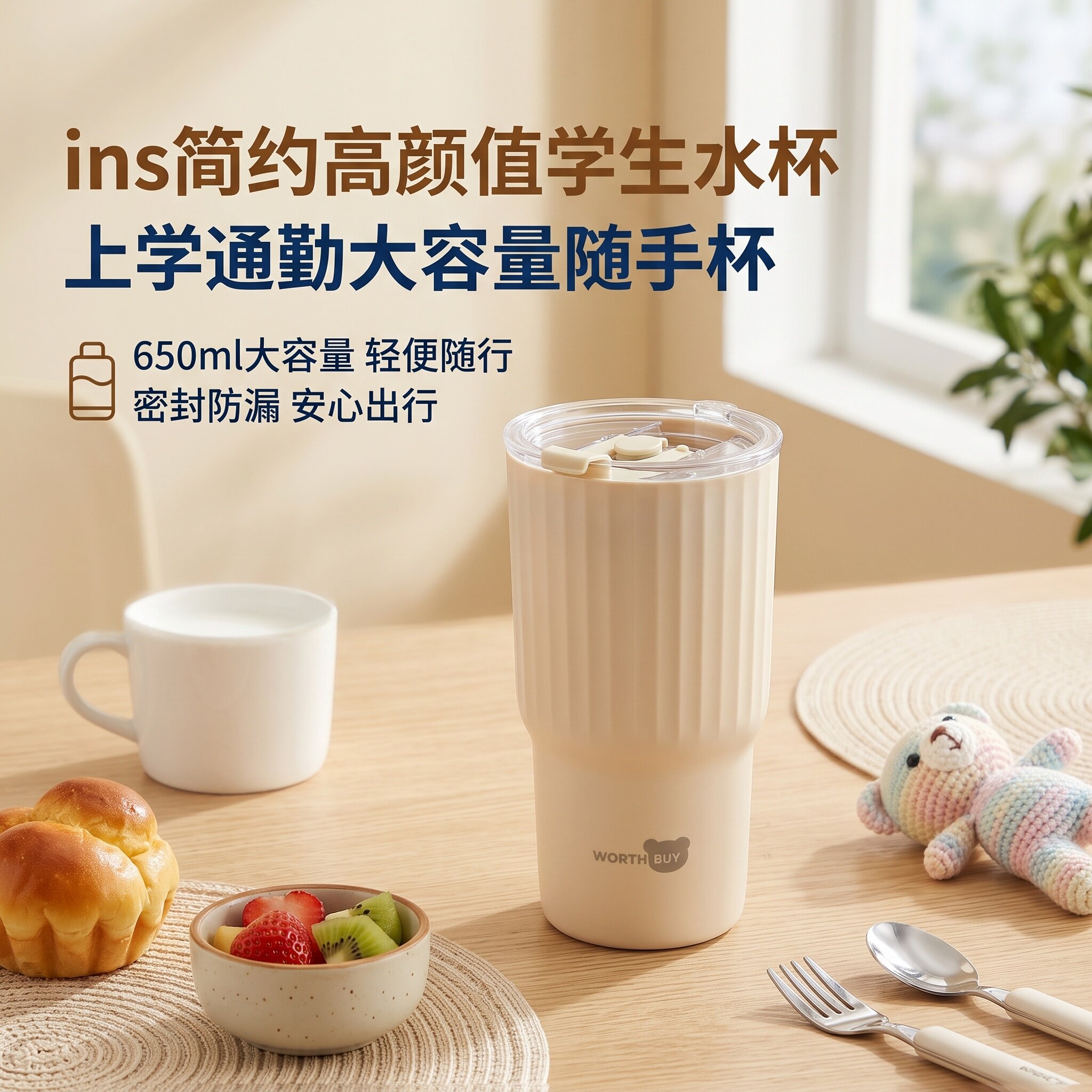 儿童水杯上学专用吸管杯防漏便携大容量夏季水壶高颜值学生水杯款