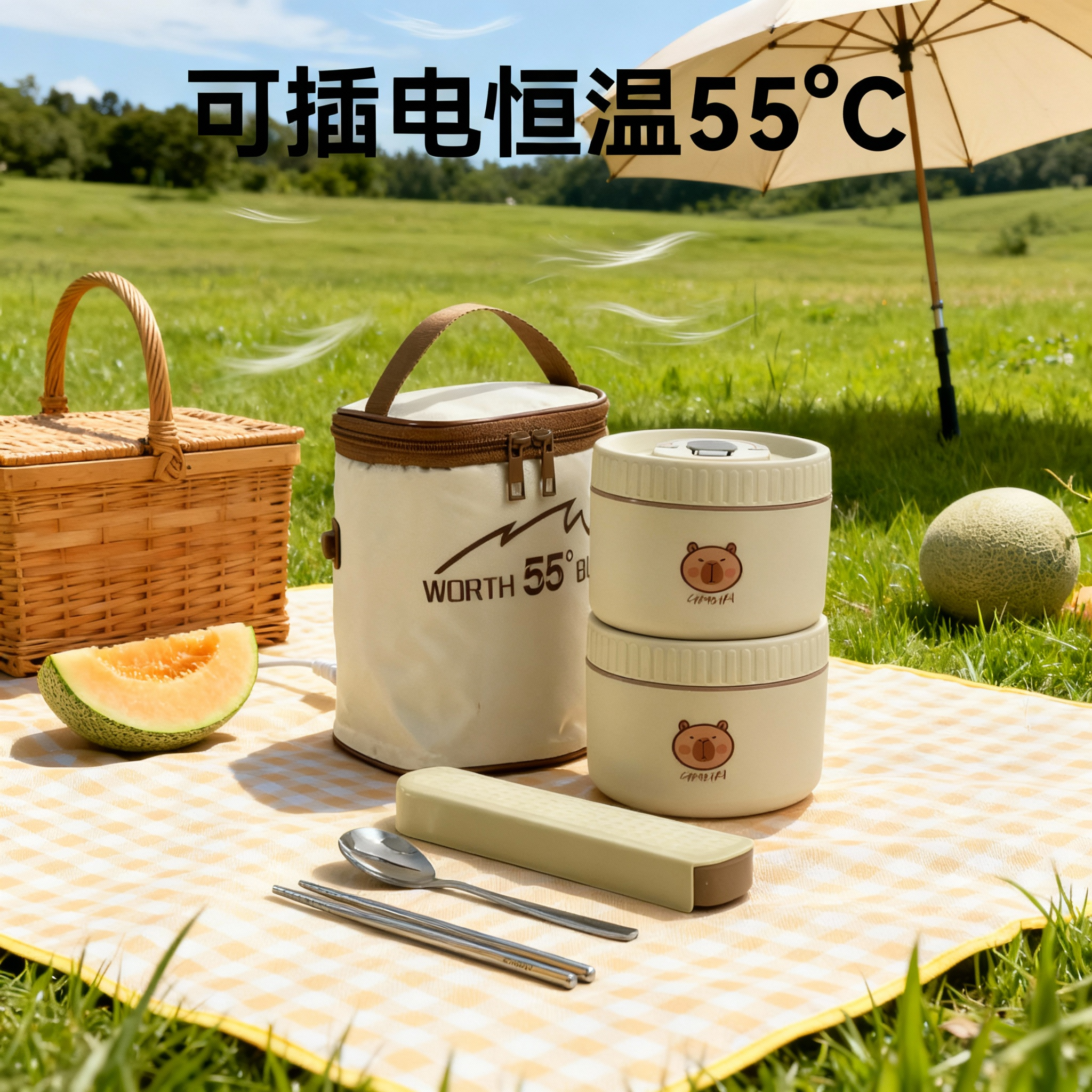 316卡皮巴拉保温汤罐上班族便携密封保温餐盒插电恒温袋学生饭盒