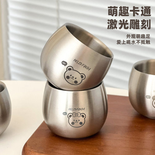 食品级304不锈钢牛奶杯儿童水杯婴幼儿双层防摔防烫喝水杯子专用