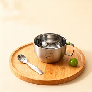 辅食碗 儿童不锈钢碗勺套装 耐高温易清洗 自主进食训练 宝宝餐具