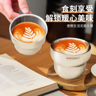 网红咖啡杯食品级304不锈钢随手杯便携带盖手握杯早餐杯喝水杯子