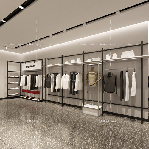 服装落地式不锈钢展示架上墙