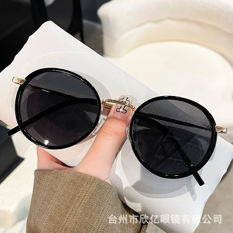 新款韩版圆形金属框复古墨镜小红书街拍网红个性潮流女士太阳镜