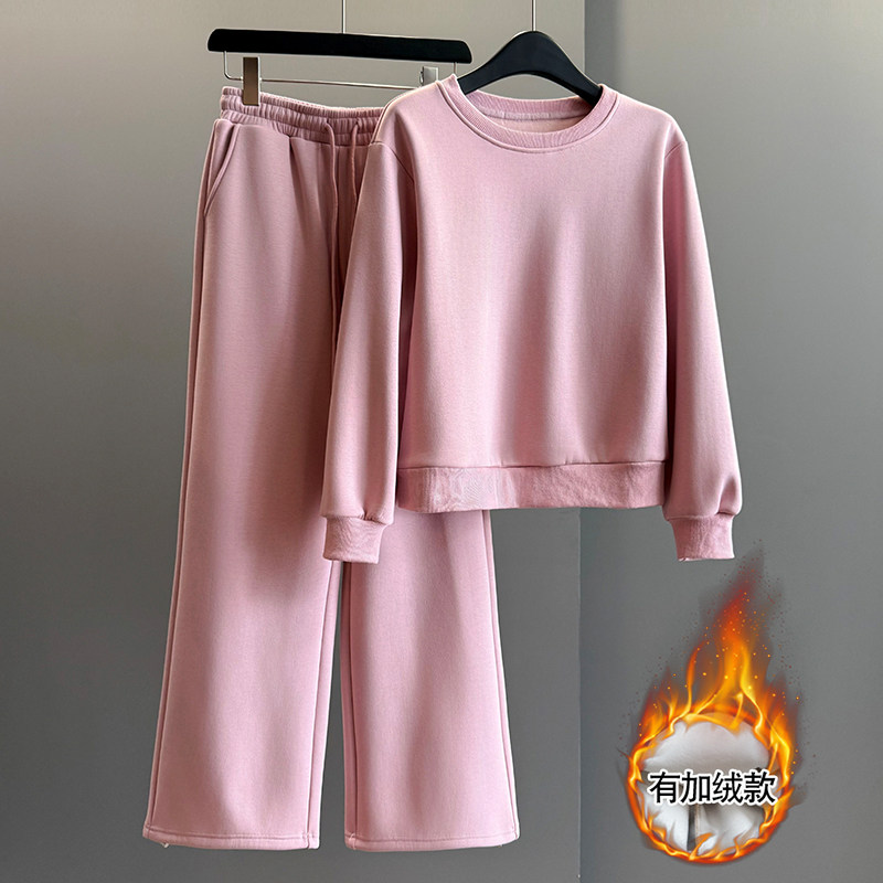 网红时尚休闲套装女秋冬新款洋气减龄圆领长袖卫衣阔腿长裤两件套