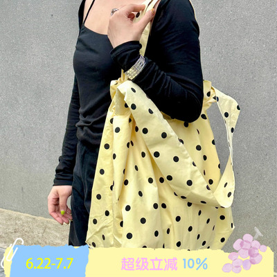 BLEU et ROSE【Polka dot】波点撞色大容量斜挎单肩包帆布袋收纳