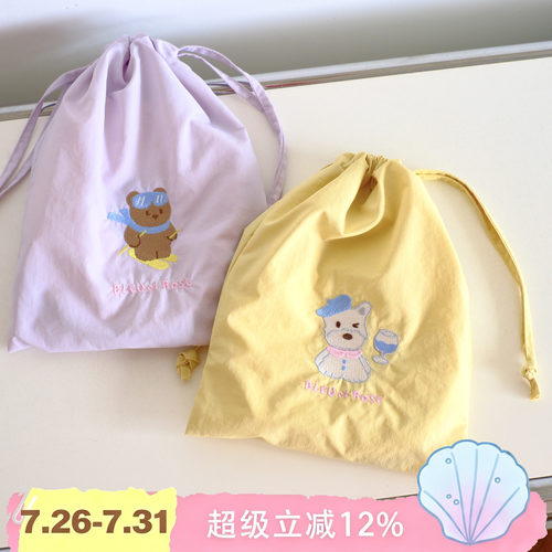 BLEU et ROSE【ZOO】刺绣束口袋旅行便携手帐收纳袋化妆包抽绳ins