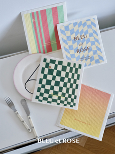 缤纷糖果 ROSE 原创木浆棉洗碗布格子家用清洁抹布环保 BLEU