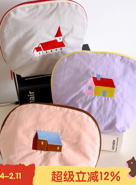 BLEU et ROSE【奇妙屋】原创房子刺绣旅行洗漱包化妆包收纳袋小号