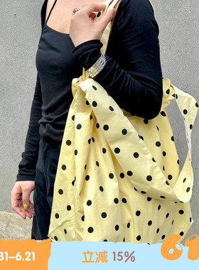 BLEU et ROSE【Polka dot】波点撞色大容量斜挎单肩包帆布袋收纳
