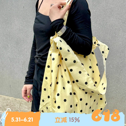 BLEU et ROSE【Polka dot】波点撞色大容量斜挎单肩包帆布袋收纳