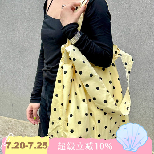 BLEU et ROSE【Polka dot】波点撞色大容量斜挎单肩包帆布袋收纳