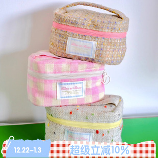 盒子包 ROSE 原创毛呢可爱化妆包手提收纳袋立体帆布包 BLEU