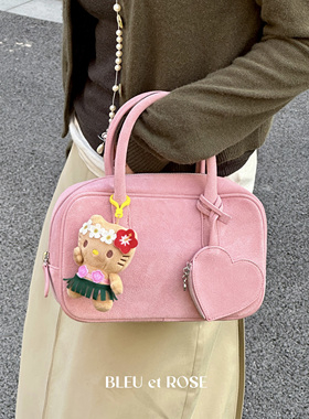 BLEU et ROSE【爱心方块】原创麂皮秋冬波士顿包手拎保龄球包旅行