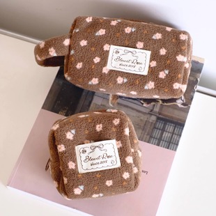 焦糖棕 ROSE 原创碎花立体化妆包收纳袋大容量手提 BLEU