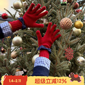 BLEU 复古新年红色羊毛春节喜庆保暖围巾手套 Holiday ROSE