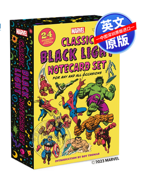 【预售英文原版】漫威经典黑光卡片套装:24张大卡片+信封 Marvel Classic Black Light Notecard Set 进口英文正版 图书周边