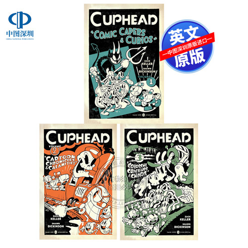 预售英文原版 茶杯头官方漫画书 1-3册套装 Cuphead Volume 1-3 冒险故事小说 黑马出版社