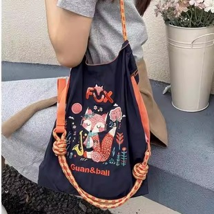 日本代购 包刺绣手提购物袋大容量斜挎单肩包 ballchain高圆圆同款
