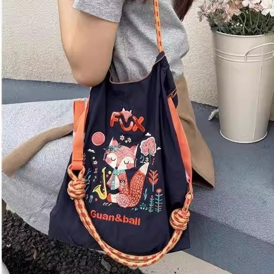 日本代购ballchain高圆圆同款包刺绣手提购物袋大容量斜挎单肩包