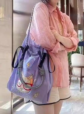 日本代购ballchain高圆圆同款紫色环保袋尼龙购物袋通勤托特包女