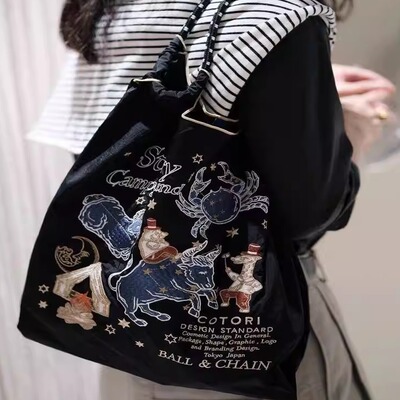 日本代购ballchain新款刺绣星座环保购物袋单肩斜挎上班通勤包女