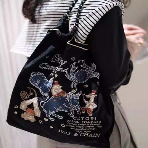 日本代购ballchain新款刺绣星座环保购物袋单肩斜挎上班通勤包女