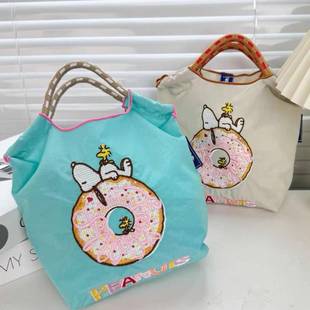 日本代购ballchain刺绣mini甜甜圈环保袋迷你帆布手机斜挎小包包