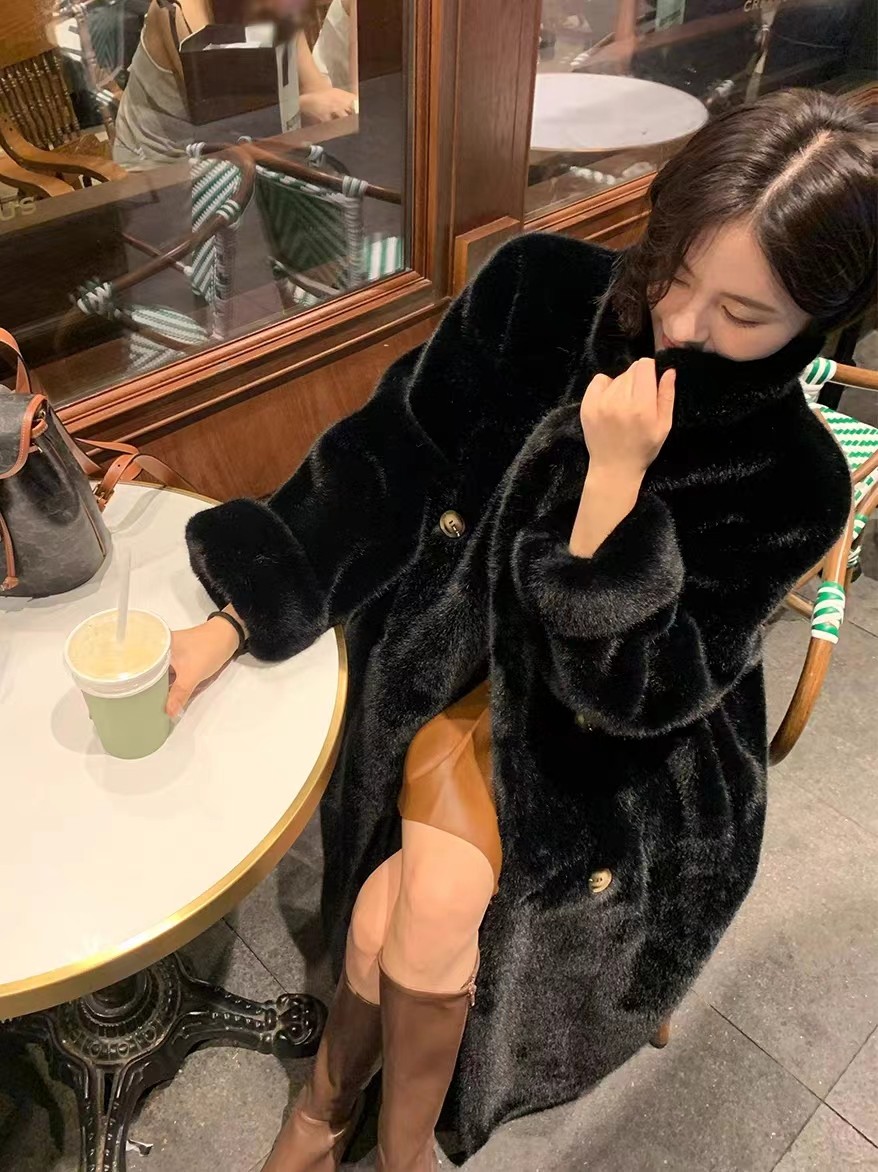 宽松秋冬皮草环保外套2025水貂新款皮毛加厚一体毛毛大衣长款女士