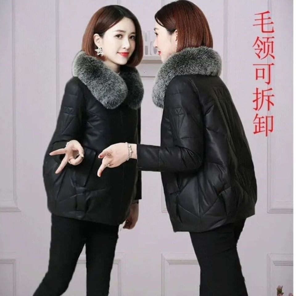 皮衣外套女短款宽松海宁皮草冬季新款加棉加厚羽绒棉服潮PU皮棉袄