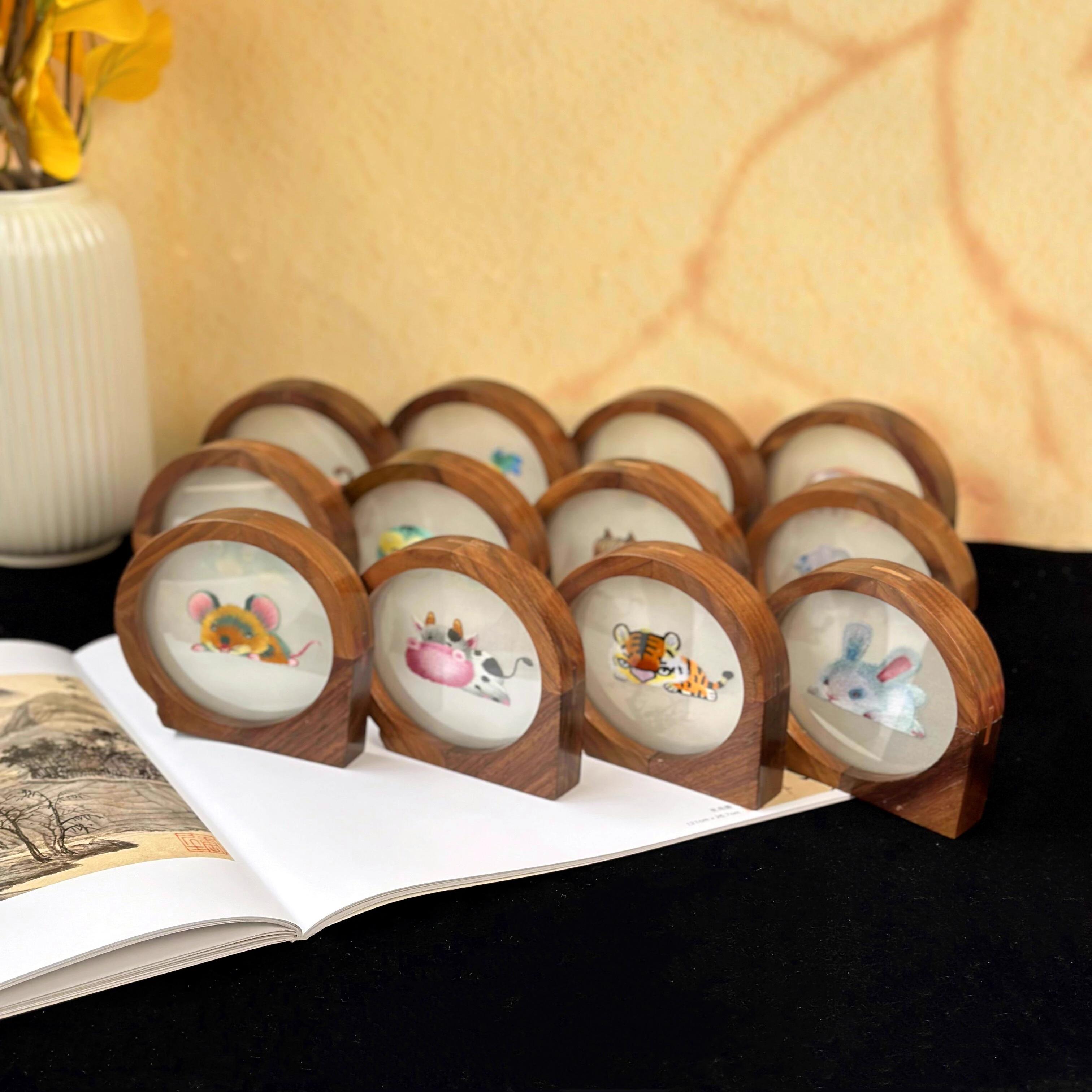 苏绣胡桃木刺绣小摆件苏州双面绣桌面创意摆台新中式中国风礼品